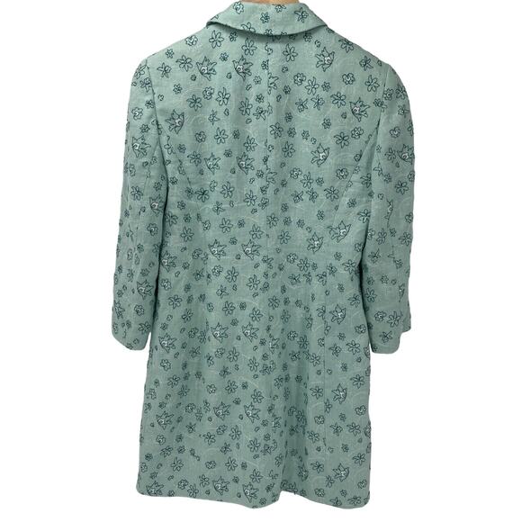 Loft Jacket Womens 4 Snap Up Linen Embroidered Floral Blue Green Grandmacore - Picture 3 of 8